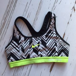 Nike black white and yellow striped sports bra